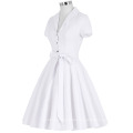 Grace Karin Lapel Collar Nylon-Algodón de los años 50 de manga corta Vintage Blanco Retro Vestidos CL008946-1